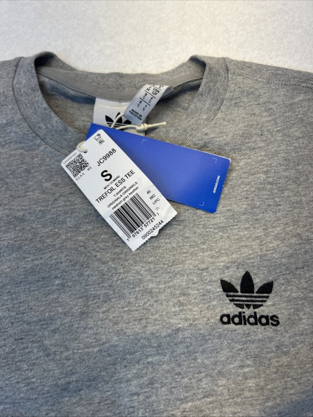 Adidas Originals Trefoil Essentials Tee Shirt Gray Sz Small Short Sleeve New - Picture 2 of 4